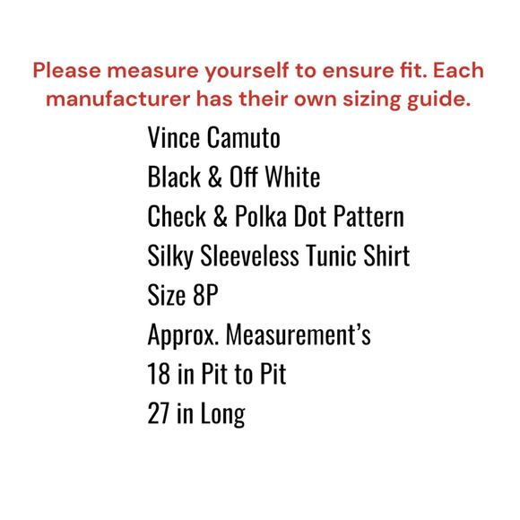 Vince Camuto Black White Check Polka Dot High Low Tank Top Size 8P - Picture 6 of 10